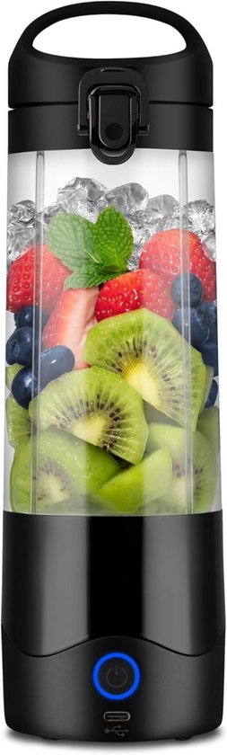 Draagbare USB-C Mini Blender – 475Ml BPA-Vrij Tritan- Krachtige 4-Messen Mixer- Zwart – Lichtgewicht & Oplaadbaar (NBP003B)