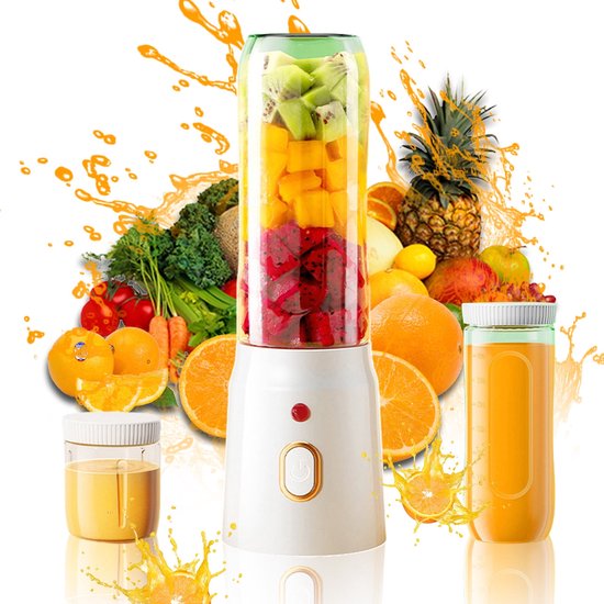 Draagbare USB-oplaadbare persoonlijke blender | Mini-blender met 10 messen, perfect voor het maken van smoothies, milkshakes en sorbet | 21.000 toeren per minuut | Inclusief mengbeker en reismok | Set uit één stuk van Merkloos