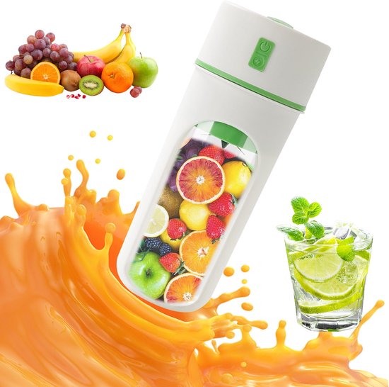 Draagbare, via USB oplaadbare elektrische sapcentrifuge, mini-beker van 480 ml voor sinaasappel- en citroensap, 1200 mAh batterij, gemakkelijk schoon te maken (groen). van Merkloos