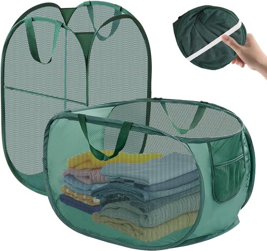Draagbare Vouwbare Wasmanden van Mesh, 75L Pop-Up Wasverzamelaar, Ideaal voor Badkamer en Slaapkamer, Lichtgewicht en Ruimtebesparend van Merkloos