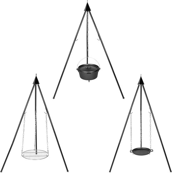 Draaibaar Grillrek met Driepoot - Buitenkeuken Grill - Buiten Koken - In Hoogte Verstelbaar - 40 cm Grill Diameter - Zwart-Zilver