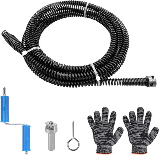 Drain Snake Ontstopper voor Elektrische Afvoerreinigingsmachine, 18ft/5.5m Veer met Boorconnector, 10mm Handmatige Ontstopper met Handschoenen voor Efficiënte Afvoerreiniging en Verstoppingen