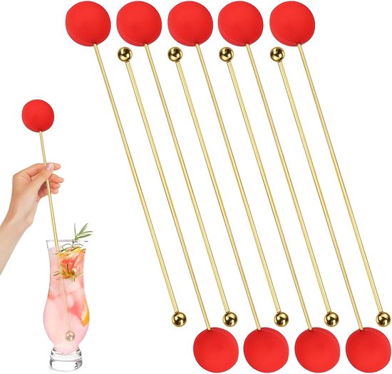 Drank Roerstaafjes - Mixer Hulpmiddelen - Dranken Mengen - Herbruikbaar Roestvrij Staal - 20 x 8 cm - Goud