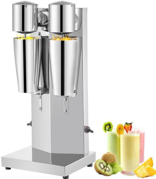 Drankmixer Dubbele Kop - Milkshake Machine - Snelle Drankjes Maken - 180 Watt Krachtig - 800 ml Capaciteit - Roestvrij Staal