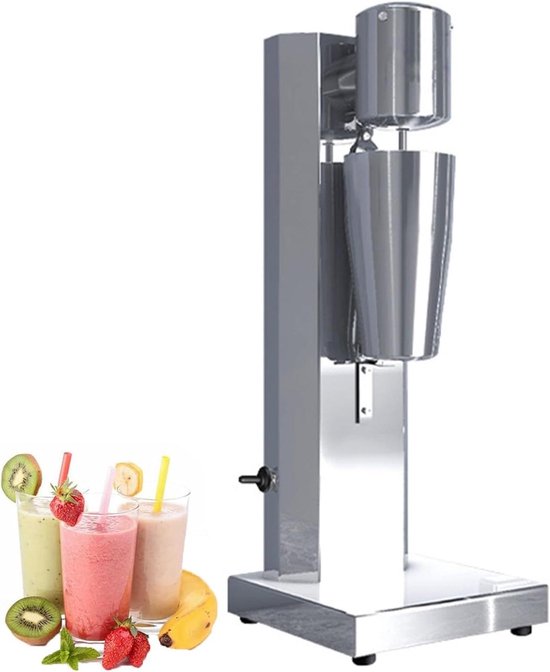 Drankmixer Dubbele Kop - Shake Blender - Professioneel Dranken Maken - Twee Snelheden - Roestvrij Staal - Zilver