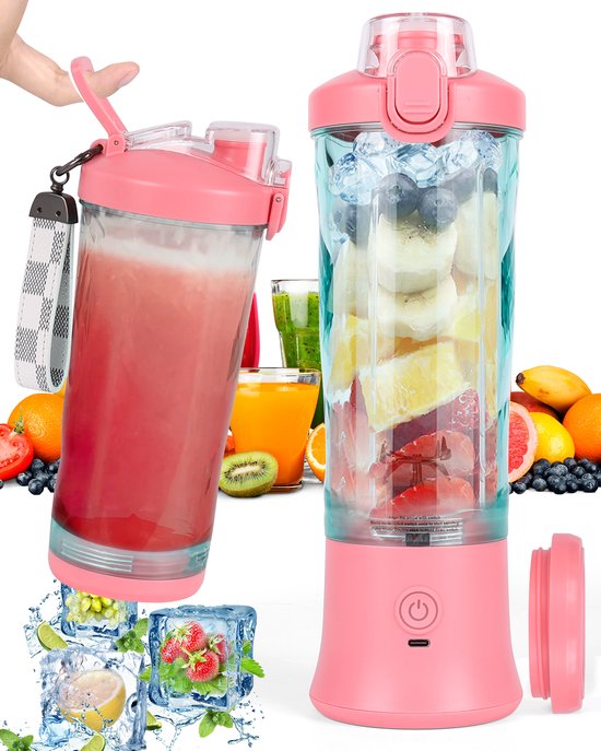 Dreamhigh® Portable Blender 600ml- Mini Smoothie Maker met 6 RVS Messen - 4000 mAh Mini Blender To Go - Mixer Die 25 Glazen Sap Kan Persen Voor Kantoor - Kamperen En Reizen van Merkloos
