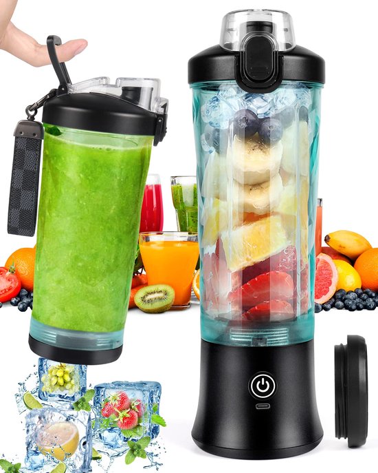 Dreamhigh® Portable Blender- Smoothie Maker Met Bekers Van 600ml - 4000 mAh Mini Blender To Go - Mixer Die 25 Glazen Sap Kan Persen Voor Kantoor - Kamperen En Reizen van Merkloos