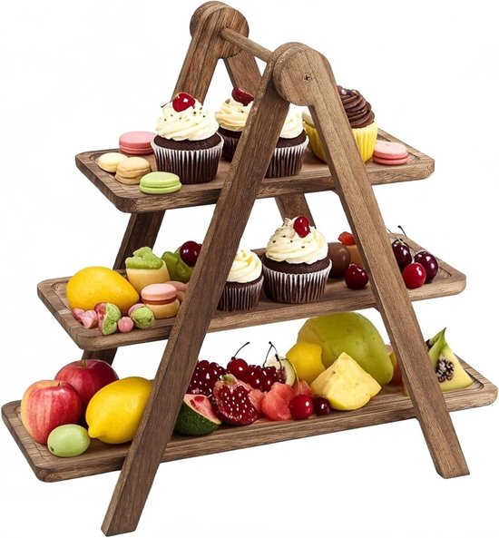 Drie-laags Houten Taartstandaard, Afneembare Rechthoekige Cupcake Houder voor Feest, Bruiloft en Dessert Presentatie van Merkloos
