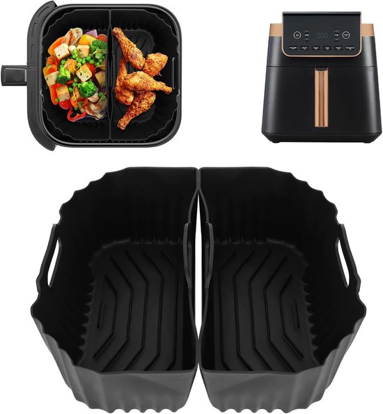 Dual Zone 2 kamers Siliconen bakvormen voor Ninja Airfryer Max Pro 6,2 l AF180EU, herbruikbare siliconen vormen voor heteluchtfriteuse voor Ninja Airfryer friteuse 6,2 l AF181 4,7L AF140EU