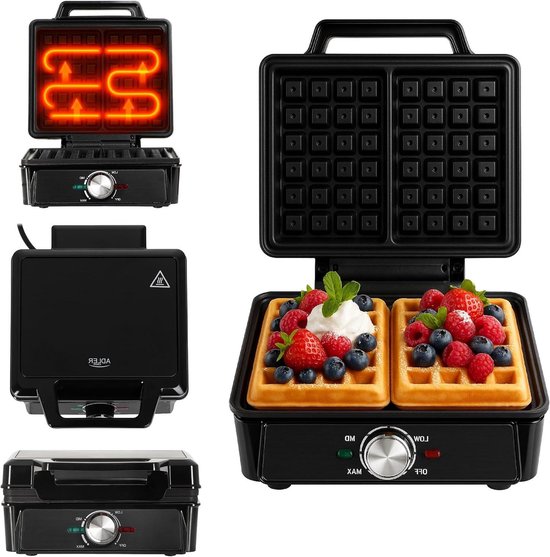 Dubbel Wafelijzer - Belgisch Apparaat - Wafels Bakken - Regelbare Temperatuur - 2000 Watt - Zwart