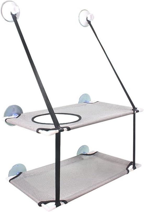 Dubbele Laag Kattenhangmat, Raam Bed voor Katten, Afneembare Hangmat met Sterke Zuignap - 50x11x7cm, Ideaal voor Binnen en Buiten van Merkloos