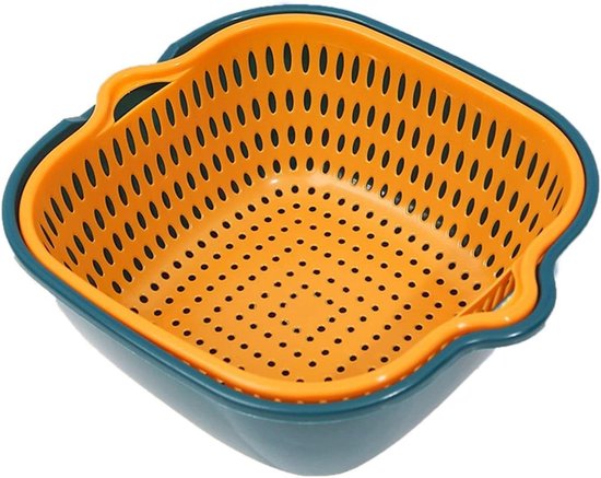 Dubbele Laag Plastic Afvoerkom voor Groenten en Fruit - Ideaal voor Afwassen en Zeven van Merkloos