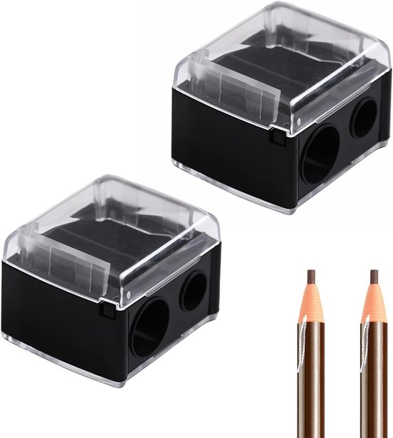 Dubbele Makeup Slijper voor Oogpotloden en Eyeliner, Compact en Draagbaar, Perfect voor Dikke Potloden en Precisie Slijpen van Merkloos