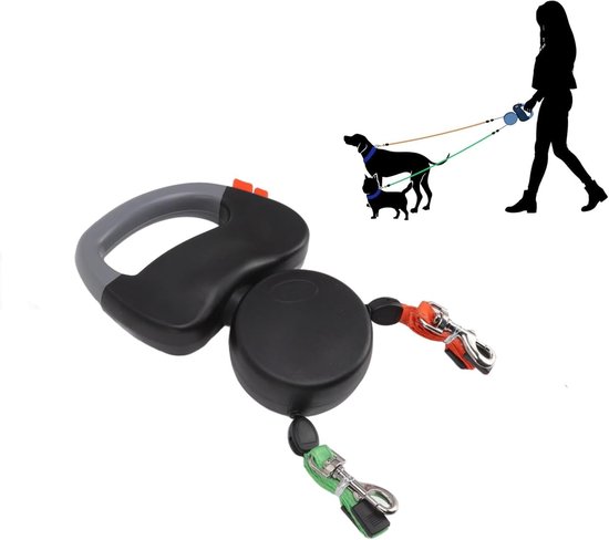 Dubbele Uittrekbare Hondenriem voor Wandelen met Kleine Honden en Katten, Automatische Rolriem, Comfortabele Grip en Duurzaam Ontwerp van Merkloos