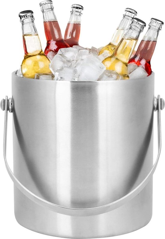 Dubbelwandige 2L ijsemmer met hoge capaciteit en deksel voor thuis, bar, feest en KTV - geïsoleerde champagne emmer voor ijsblokjes, bier en meer van Praknu