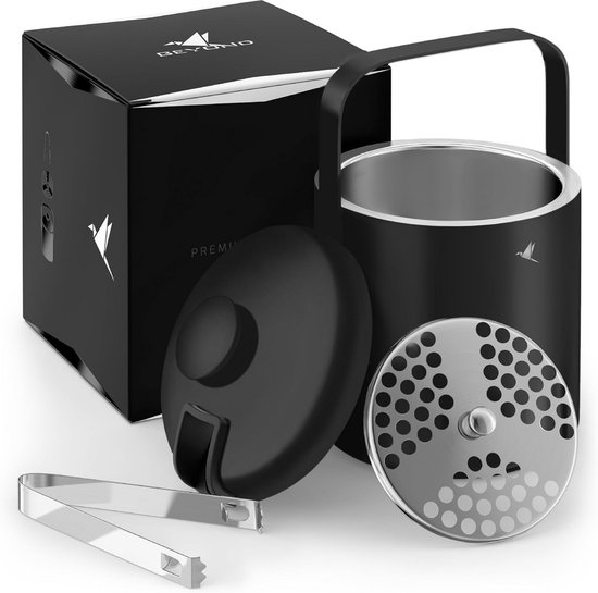 Dubbelwandige IJsemmer van Roestvrij Staal met Deksel en Tang – 1,3 Liter Ijskoeler voor Drankjes van Merkloos