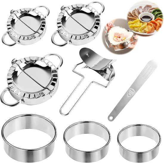 Dumplingmaker, roestvrij staal, 8 stuks, ravioli, uitsteekvormpjes, steekzakken, vormer, roestvrij staal, knoedels, raviolivormer, set voor keuken, gereedschap, knoedels, ravioli