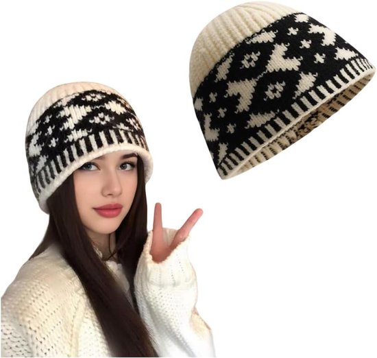 Dunne gebreide wintermuts voor dames met fleece, vintage ontwerp, ideaal voor sport en wandelen, maat 54-59 cm van Merkloos