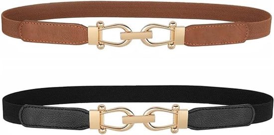 Dunne Retro Stretch Tailleband voor Dames, Elegante Elastische Skinny Riem met Gouden Gesp, Perfect voor Jeans en Jurken