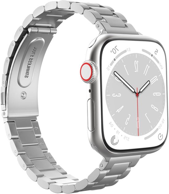 Dunne Rvs Armband voor Apple Watch Ultra 49mm, 46mm, 45mm, 44mm, 42mm - Verstelbare Metaal Band voor Series 10, 9, 8, 7, 6, 5, 4, 3, 2, 1 en SE, Zilver en Stijlvol Ontwerp van Merkloos