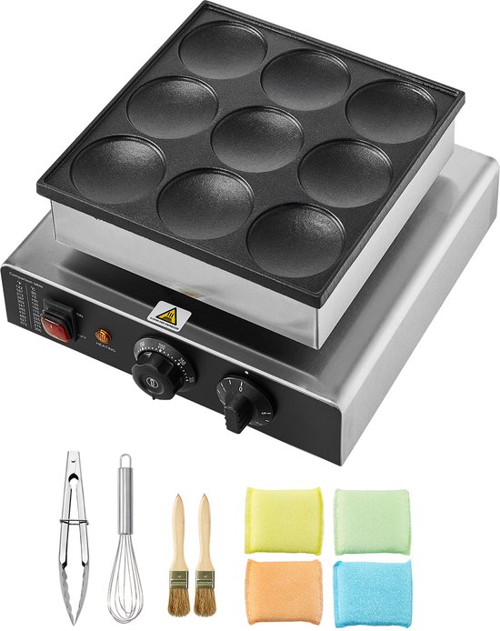 Dutch Pancake Maker, 9-Delige Dorayaki Bakplaat Met 76 Mm Diameter, 850 W CommerciëLe Elektrische Poffertjesgrill, Roestvrij Staal Met Antiaanbaklaag, Temperatuur- En Tijdregeling
