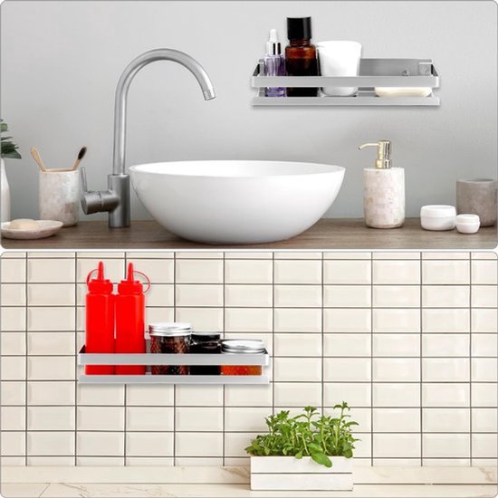 Duurzaam Doucheplankje van Geborsteld RVS, 30 cm, Voor Badkamer en Keuken, Geen Boren, Zelfklevend, Ruimtebesparend en Stijlvol