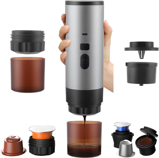 DYNA® Draagbare Koffiemachine - Blender To Go - Draagbare Blender - Grijs - ‎7cm x 7cm x 24cm; 700 g