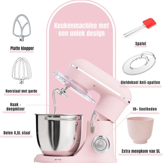 DYNA® Mixer met mengkom - Mixer - Mixer met mengkom keukenmachine - Roze - ‎22cm x 35cmx 33 cm; 4.25 kg van Merkloos