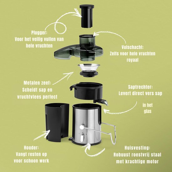 DYNA® Sapcentrifuges groenten en fruit - Sapcentrifuges - Slowjuicer - Zwart - ‎‎10cm x 10cm x 10cm van Merkloos