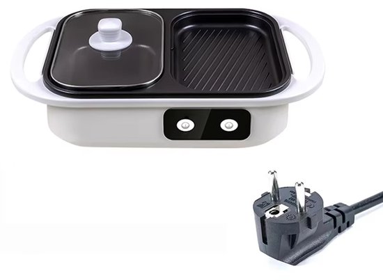EAFC - 2 in 1 Dual Aziatische Shabu HotPot - Funcooking - Bouillon Gedeelten - Grill - Gourmetten - Fondue - 2 tot 3 personen - 1300W - Anti Aanbak Laag - 30cm Lang