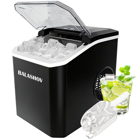 EAFC IJsblokjesmachine - 1,2L - Met IJsschep - Zelfreinigingsfunctie - 12KG / 24U - 9 Blokjes / 6 Min - Zwart van eafc