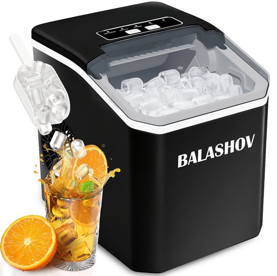 EAFC - IJsblokjesmachine - Zelfreinigingsfunctie & Geruisloos - Incl. IJsschep - IJsblokjesmaker – 12kg/24 uur – 9 Blokjes / 6 Min - 1.2L Draagbaar - Zwart van Merkloos