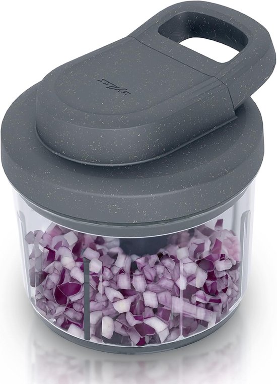 Easy Pull Handhakmolen, 800 ml, 3 messen van roestvrij staal, mixer voor uien, snijden, puree, mengen van groenten, vlees, noten gemakkelijk, grijs
