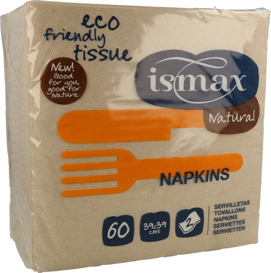 Ecologisch servet 2 lagen 60 eenheden|2 Layers Organic Napkin 60 units|Serviette bio 2 couches 60 unités van Merkloos