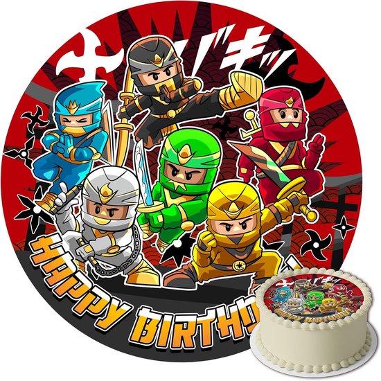 Eetbare Taartdecoratie Verjaardag Ninja - Verjaardag Decoratie - Eetbare Overlay - Taart Decoratie - Rond 20 cm - Taartdecoratie Eetbaar - Cake Birthday Decoration