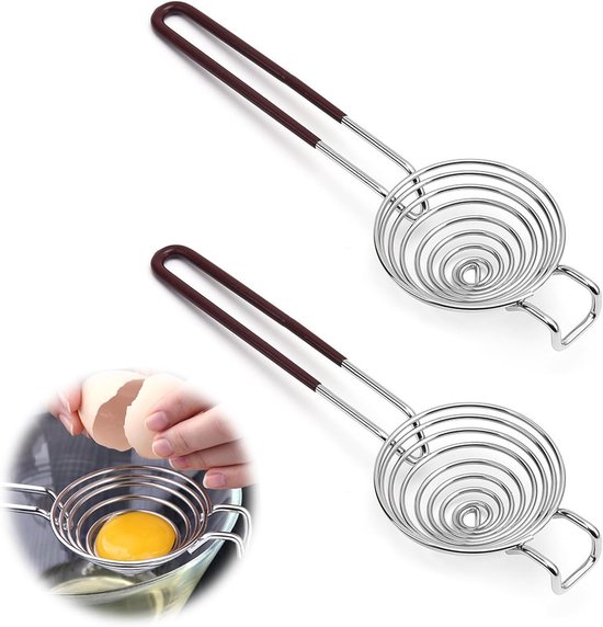 Eieren scheiden met een 2-delige roestvrijstalen eierseparator, eidooierfilter en eiwitseparator met handvatten, ideaal voor koken en bakken, vaatwasserbestendig van Merkloos