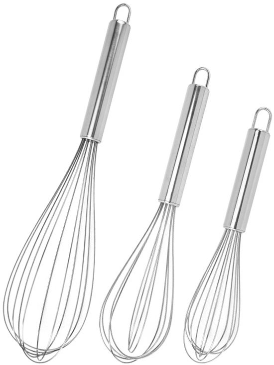 Eierklopper 3-delige set - Grote roestvrijstalen kogelklopper + Kleine keukenklopper - voor het kloppen van eieren - Zilver van Emviio