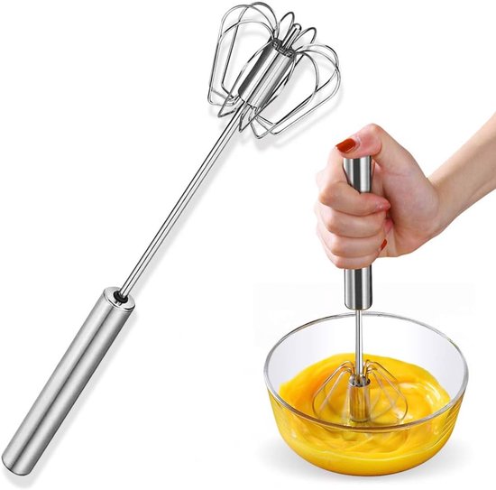 Eierklopper van roestvrij staal, eiermixer, handmixer, roterende halfautomatische eierklopper, waarmee u gemakkelijk en moeiteloos eieren kunt kloppen, ideaal voor het maken van romige eiermengsels. van Merkloos