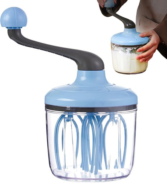Eiermixer met Slagroommaker - Handmatige Garde - Bakken en Koken - Antislip Basis - 27x13x10 cm - Blauw