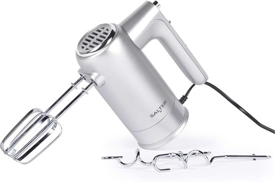 EK5613BMMS Aspen Easy-Store Hand Mixer – Electric Baking Whisk, Mixing Beaters and Dough Hooks, Storage Base, 5 Speed Settings with Turbo Function, Eject Function, 300W, Silver