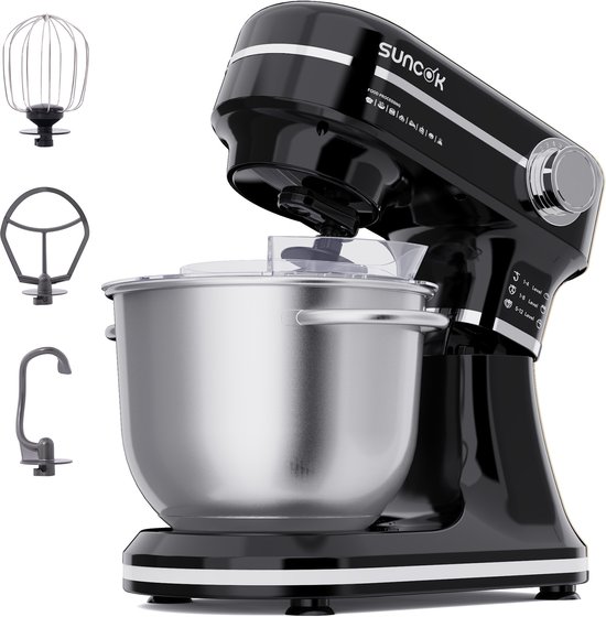 Electric food processor and mixer, 1500W powerful motor, with two stainless steel mixing bowls (4.5L and 5.5L), multi-function dough hook, suitable for baking and kneading dough. van Merkloos