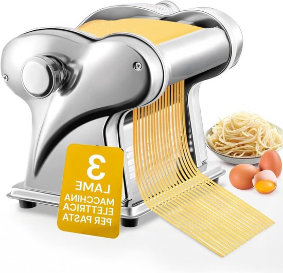 Electric Pasta Machine 135 W Interchangeable Blades from 1 mm to 4 mm for Spaghetti and Tagliatelle Produces up to 4 kg of pasta per hour dimensions 18 x 26 x 23 cm Robust - PM1650 van Crownful