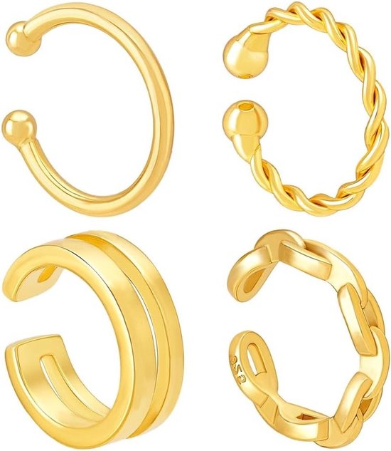 Elegante 4-delige set verstelbare clip-oorbellen van 925 sterling zilver voor vrouwen, ideaal voor bruiloften, feestjes en dagelijks gebruik van Merkloos