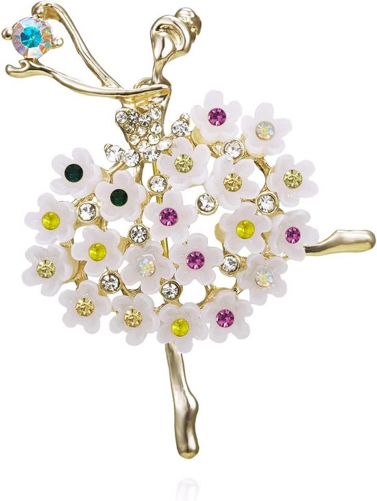 Elegante broche voor vrouwen met balletdansende meisjes in blauw, versierd met kristallen en strass, perfect voor bruiloften en feesten van Merkloos