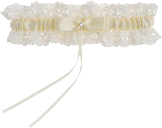 Elegante Bruidsband met Strik en Kant voor de Perfecte Bruiloft - Elastische Beenring voor Vrouwen en Meisjes, Ideaal als Trouwring of Bruidsaccessoire in Lichtgeel van Merkloos