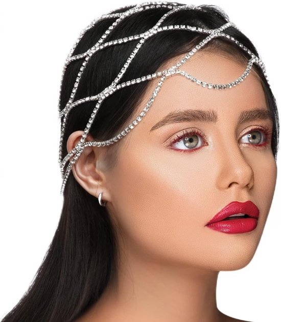 Elegante Crystal Hoofdsieraad met Mesh en Glanzende Afwerking - Boho Stijl Accessoire voor Feestjes en Festivals van Merkloos