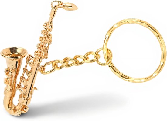 Elegante en verfijnde saxofonensleutelhanger van messing, goudkleurig, ideaal als cadeau voor muzikanten, decoratie en verzamelobjecten van Merkloos