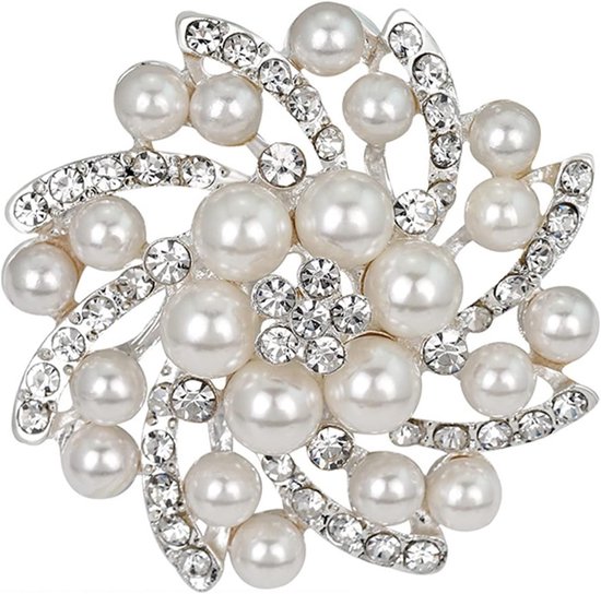 Elegante Faux Pearl Bloem Broche met Kristallen voor Bruiloft - Sierlijke Corsage Pin voor Dames, Perfecte Accessoire voor Bruid en Cadeau voor Vrouwen