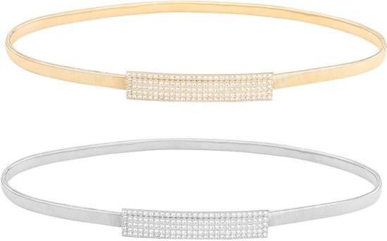 Elegante Glanzende Riem met Strass en Metalen Pailletten voor Dames - Elastische Mode Riem voor Jurken en Casual Outfits, Goud, M