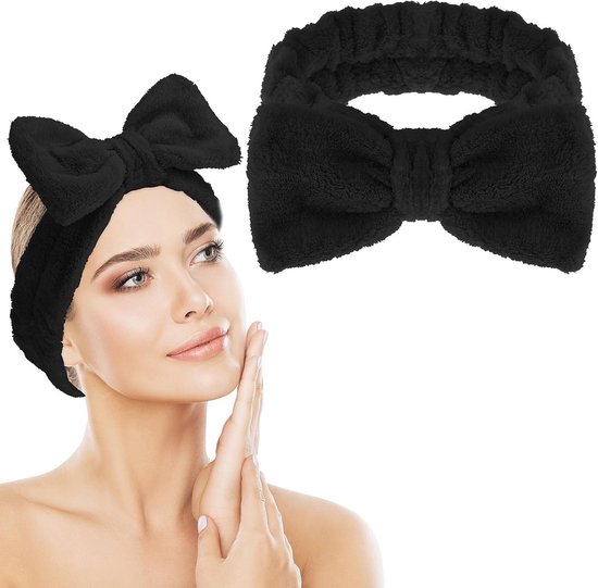 Elegante Haarband met Strik voor Dames - Zachte Fleece Make-up Haarband voor Cosmetisch Gebruik, Ideaal voor Douche en Gezichtsreiniging
